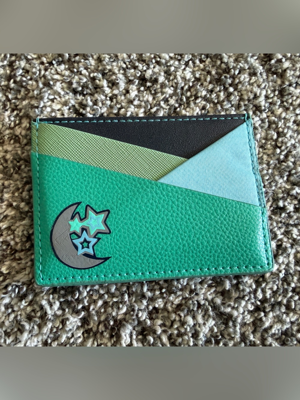 Y2K Turquoise Geometric Slim Wallet | Moon & Stars